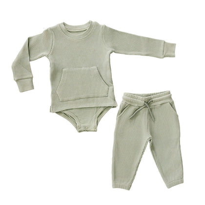 Waffle Sweatshirt Onesie + Sweatpant Set