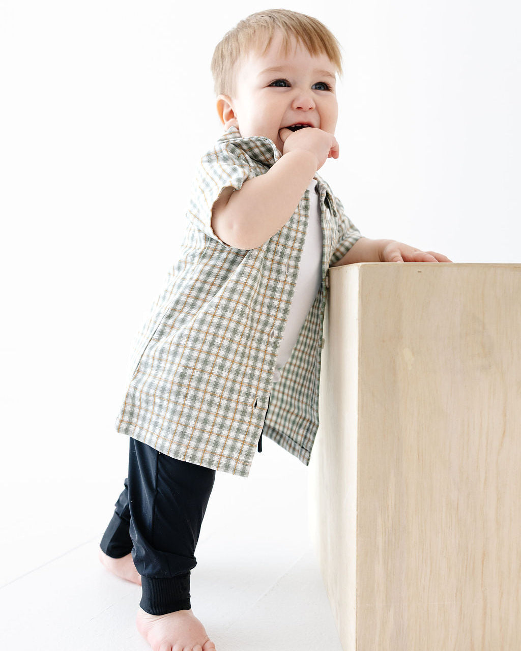 Plaid Button-Up Onesie Tee