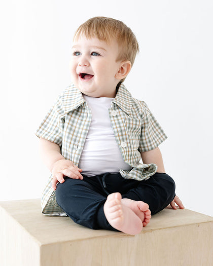 Plaid Button-Up Onesie Tee