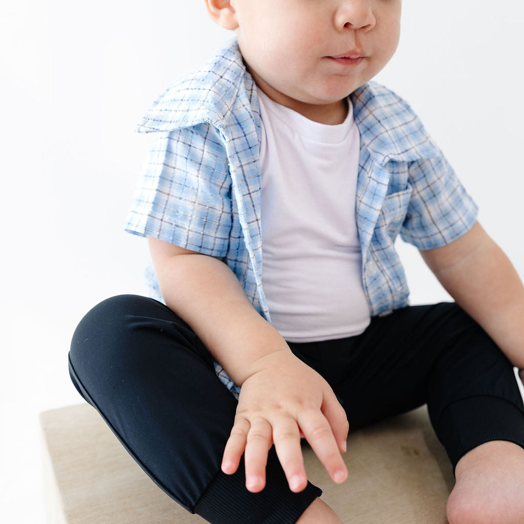 Plaid Button-Up Onesie Tee