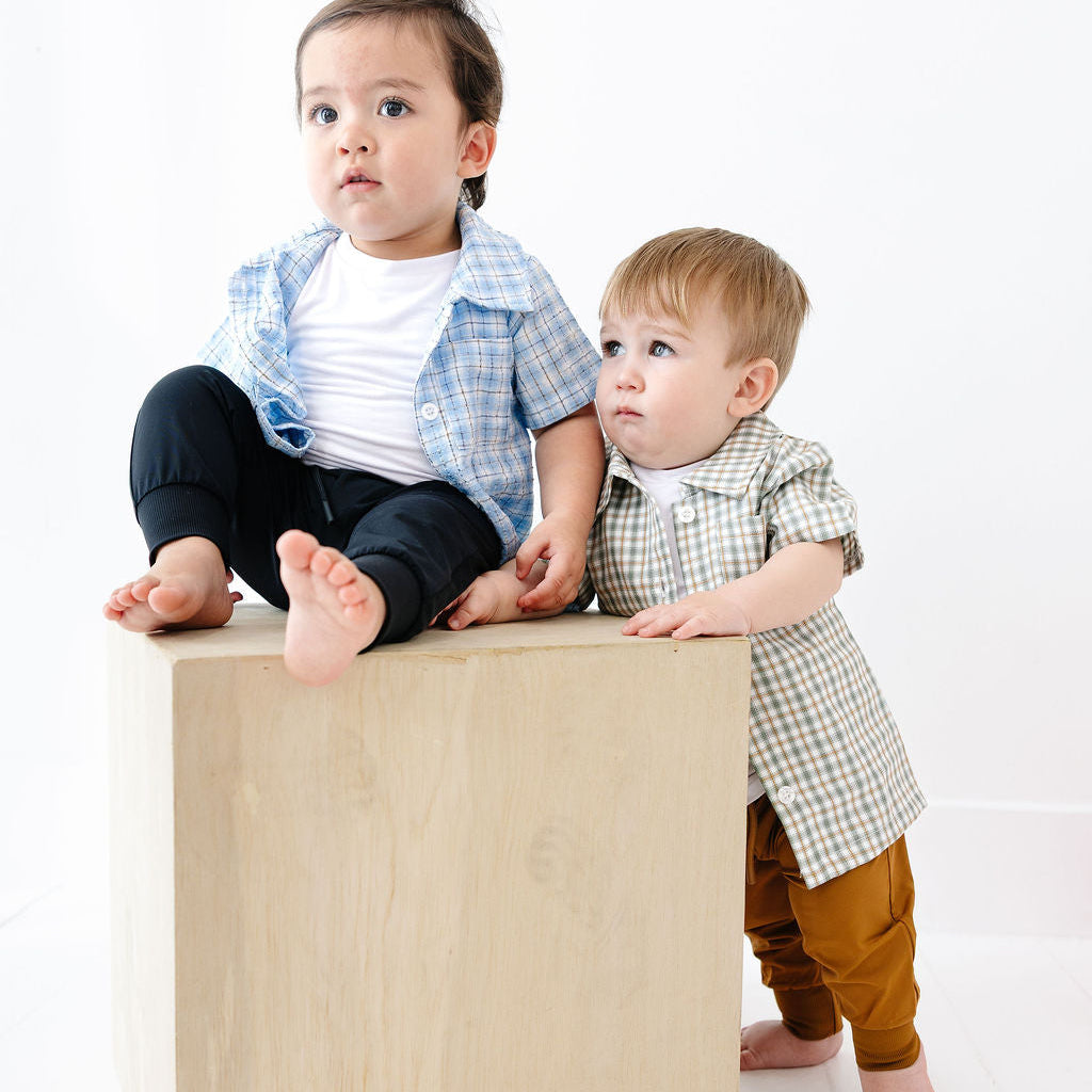 Plaid Button-Up Onesie Tee