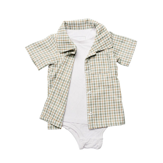 Plaid Button-Up Onesie Tee