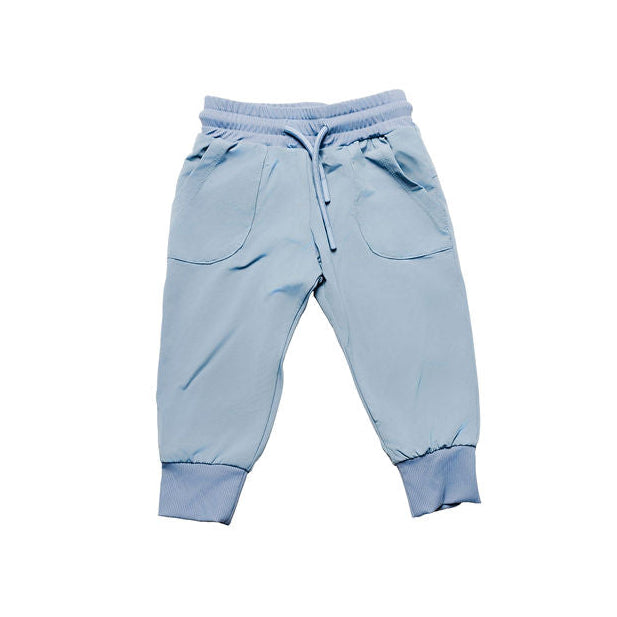 Light blue baby jogger pants on a white background
