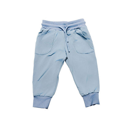 Light blue baby jogger pants on a white background